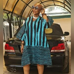 Blue and Black Striped Ankara  Dress